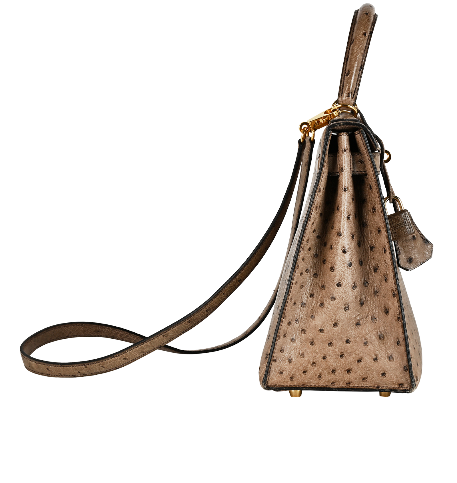 Kelly 28 In Ostrich Mousse, &pound;14,000, Handbags, Taupe, Ostrich, Side view